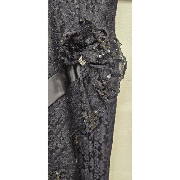 Vintage Cache Sequin Midi Prom Cocktail Dress Size 8 Bodycon Lace Overlay Black - Picture 2 of 10